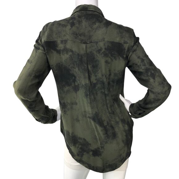Rails Womens Size XS Hunter Top Button Up Long Sleeve Rayon Olive Tie Dye - Picture 7 of 16